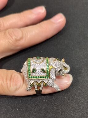 Sterling Silver Green and Gold Elephant Cocktail Ring - Women Jewelry